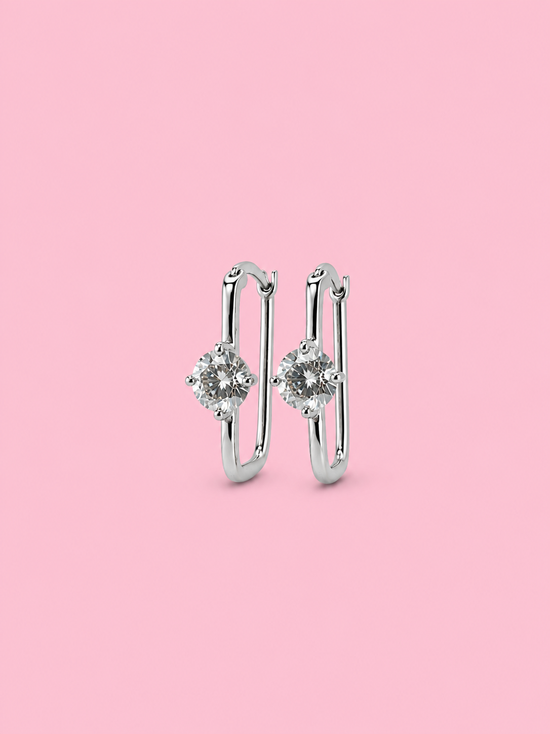 Rectangular Hoop Solitaire Earrings