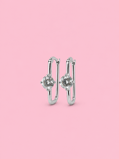 Rectangular Hoop Solitaire Earrings