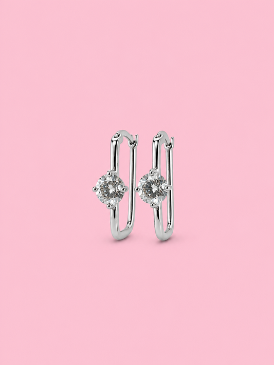 Rectangular Hoop Solitaire Earrings