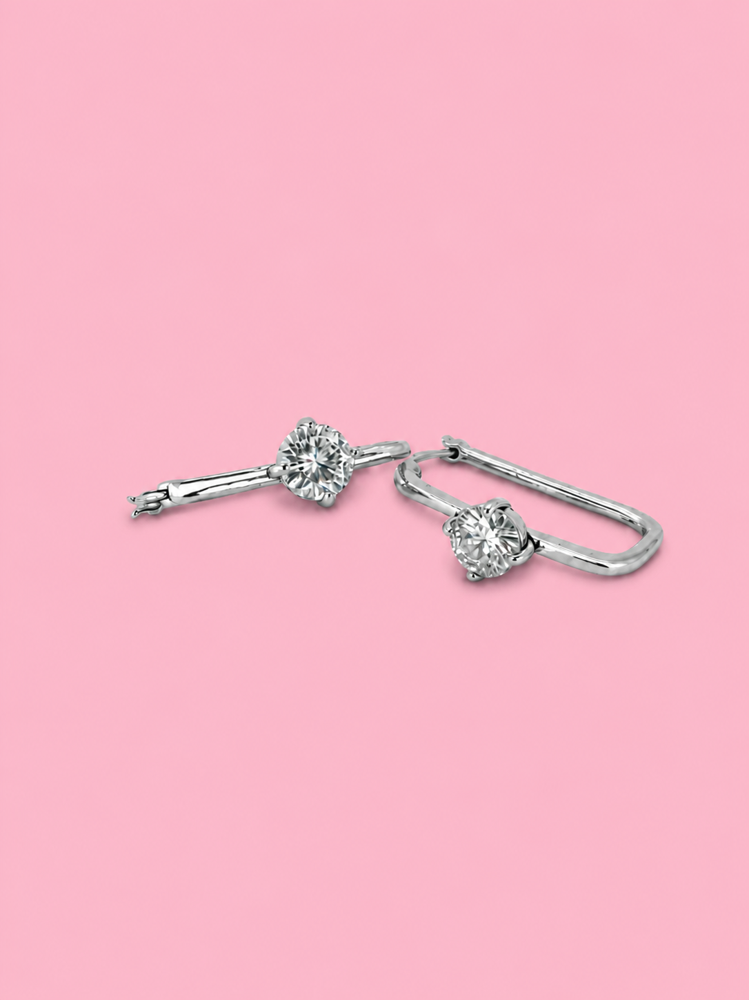 Rectangular Hoop Solitaire Earrings