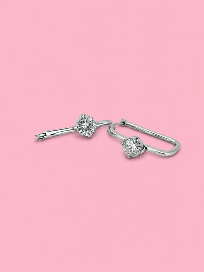 Rectangular Hoop Solitaire Earrings
