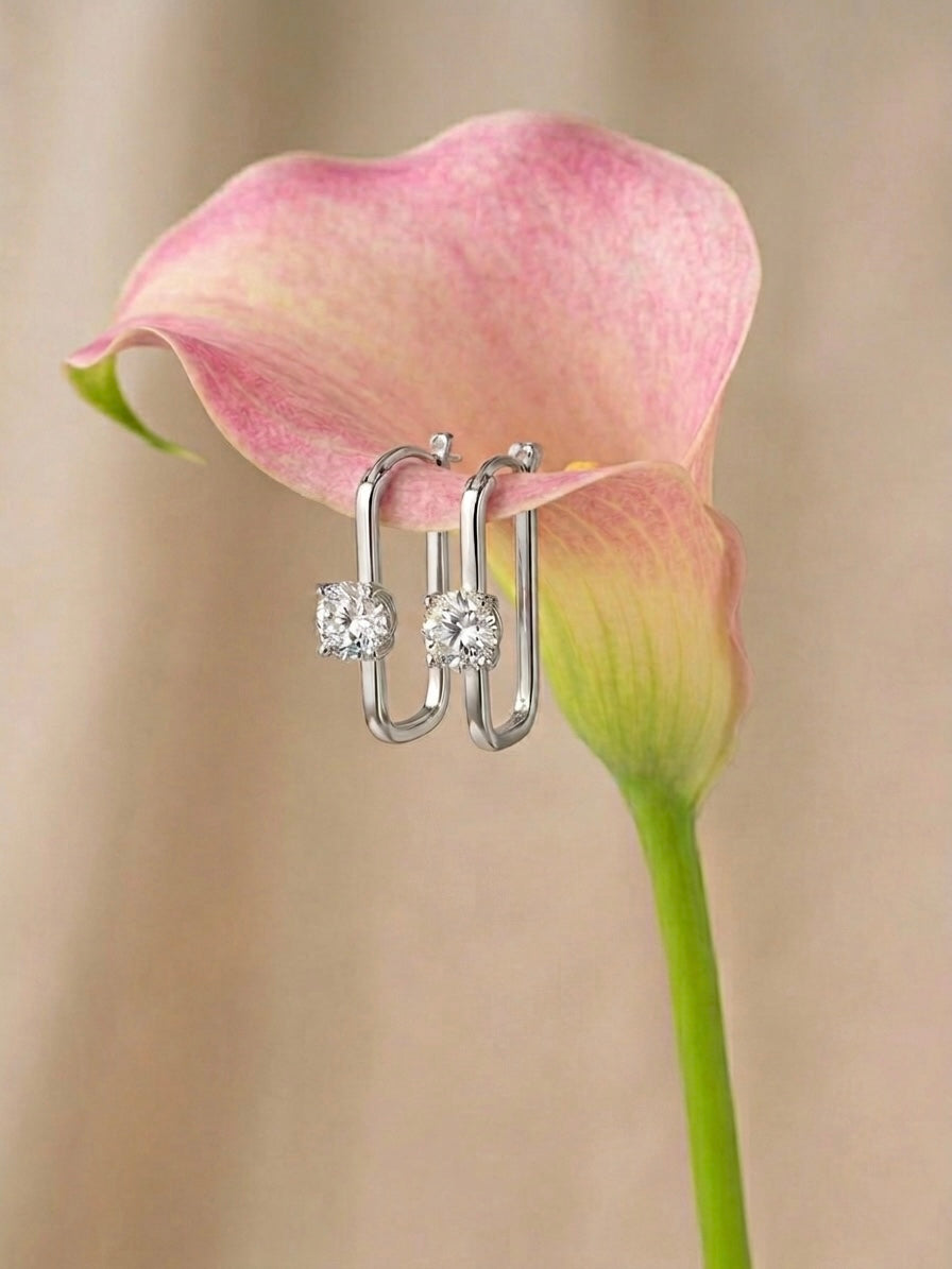 Rectangular Hoop Solitaire Earrings